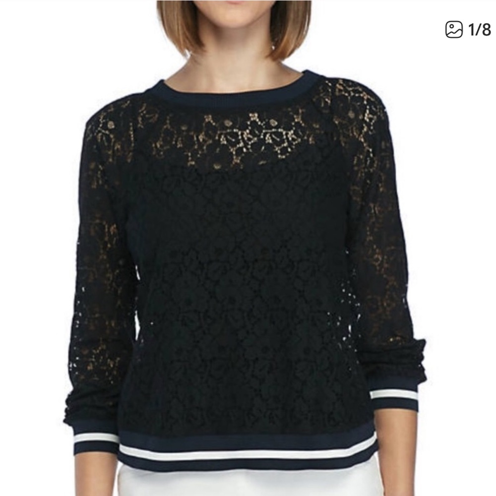 Kaari Blue Black Lace Blouse *GREAT USED CONDITION*